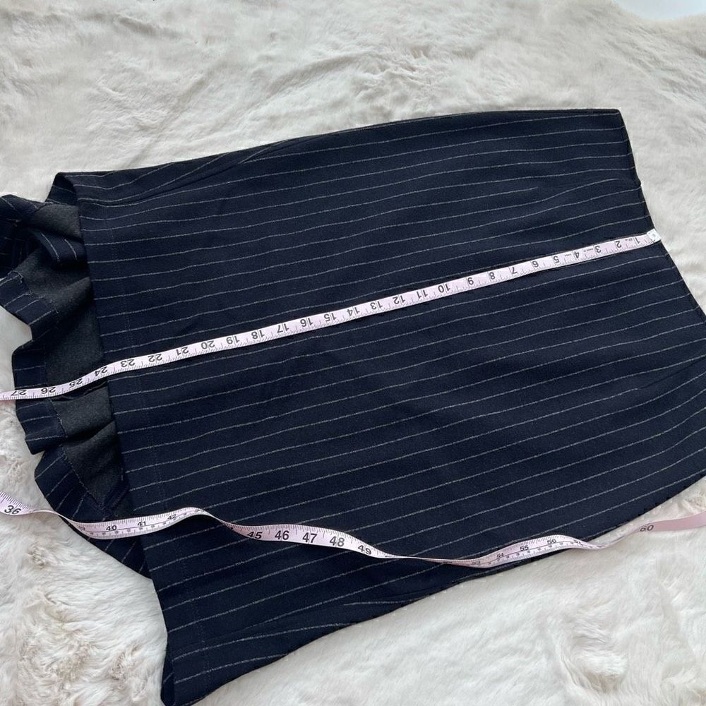 Max Mara Pencil Skirt Pin Stripe Ruffle Dark Navy Blue Designer Workwear size 46 - Picture 12 of 13